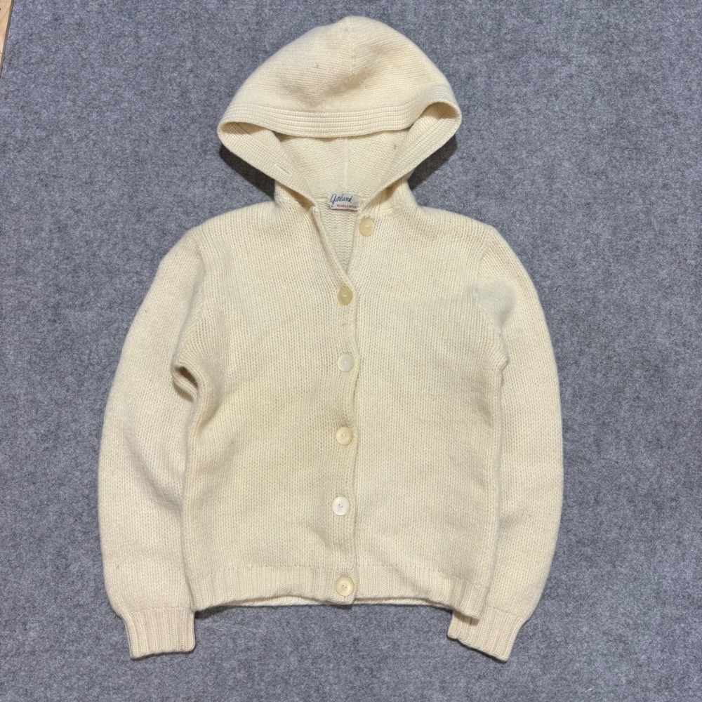 Vintage‎ Garland Rugglespun Hooded Cardigan Sweater Cream Knit Button Front